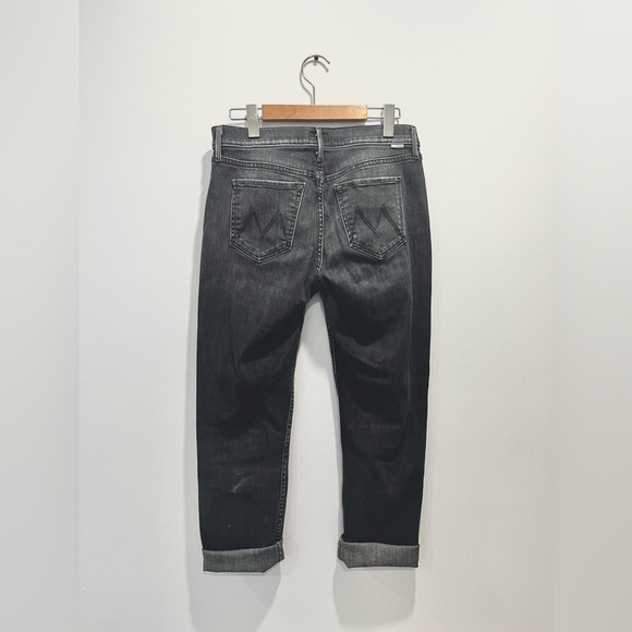 MOTHER The Dropout High Rise Distressed Straight Leg Boyfriend Black Jeans 26 - Picture 6 of 9